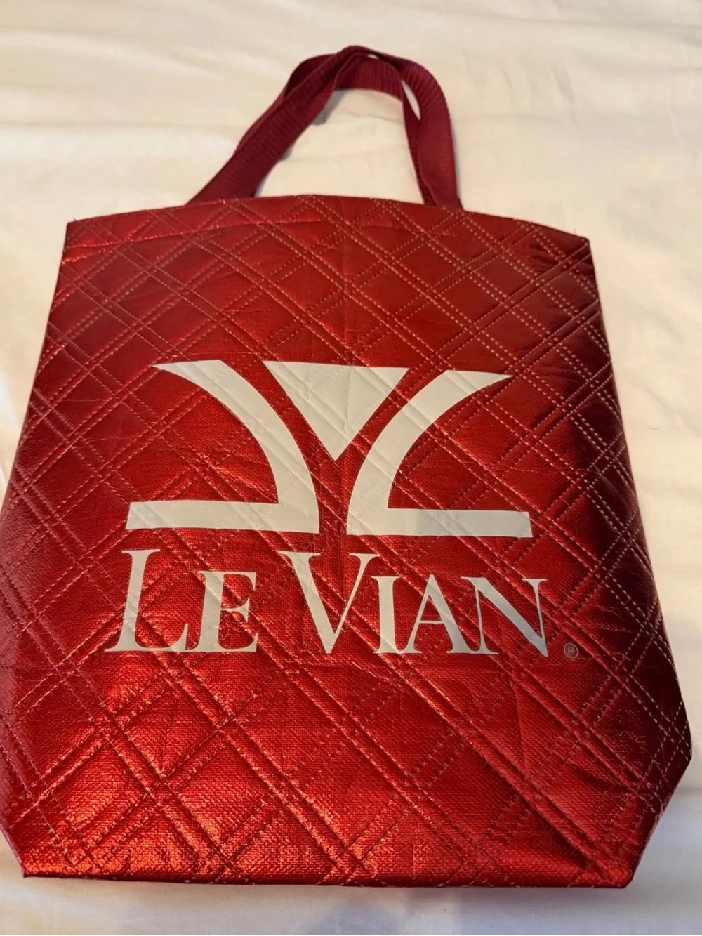 Levian Metallic Red Quilted Logo Tote With Levian Black Cap